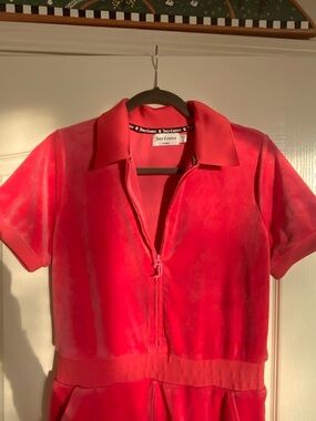 Juicy Couture Pink Velour Short Sleeve Zip Front Romper